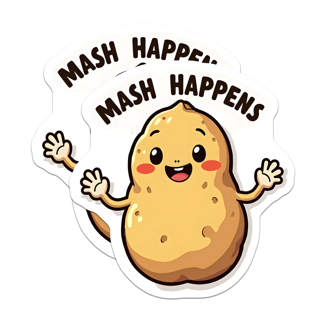 (2 Pack) Mash Happens Potato Magnets - Funny Kitchen Decor - Foodie Pun Humor Accessory - Refrigerator Art - 5 Inches On Longest Side - Thick Durable Magnet - Made in USA - MAG38589