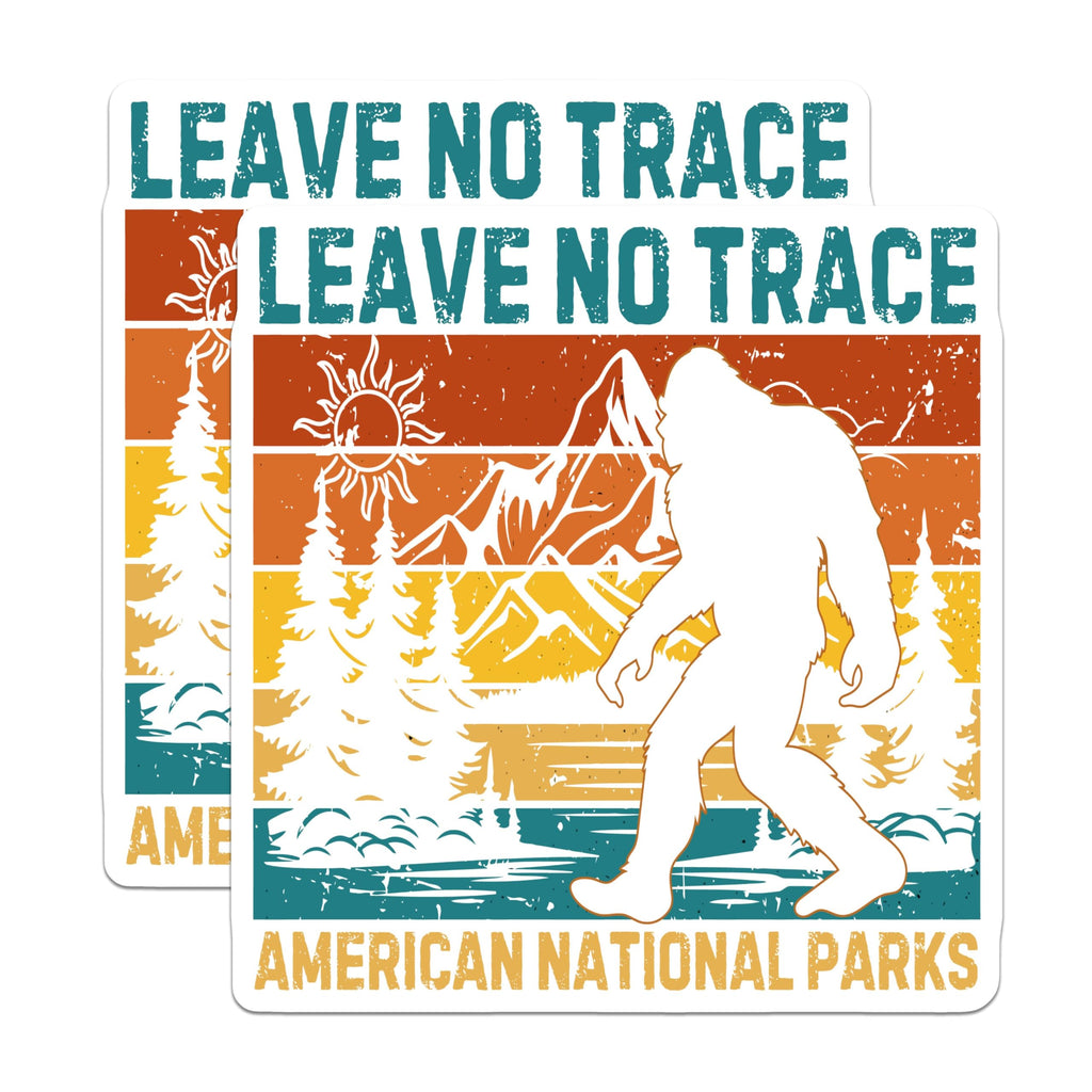 (2 Pack) Leave No Trace Stickers - American National Parks Stickers - Bigfoot Adventure Stickers - 5" On Longest Side - Sticks to Any Smooth Flat Surface - Made in USA - BMCS3363