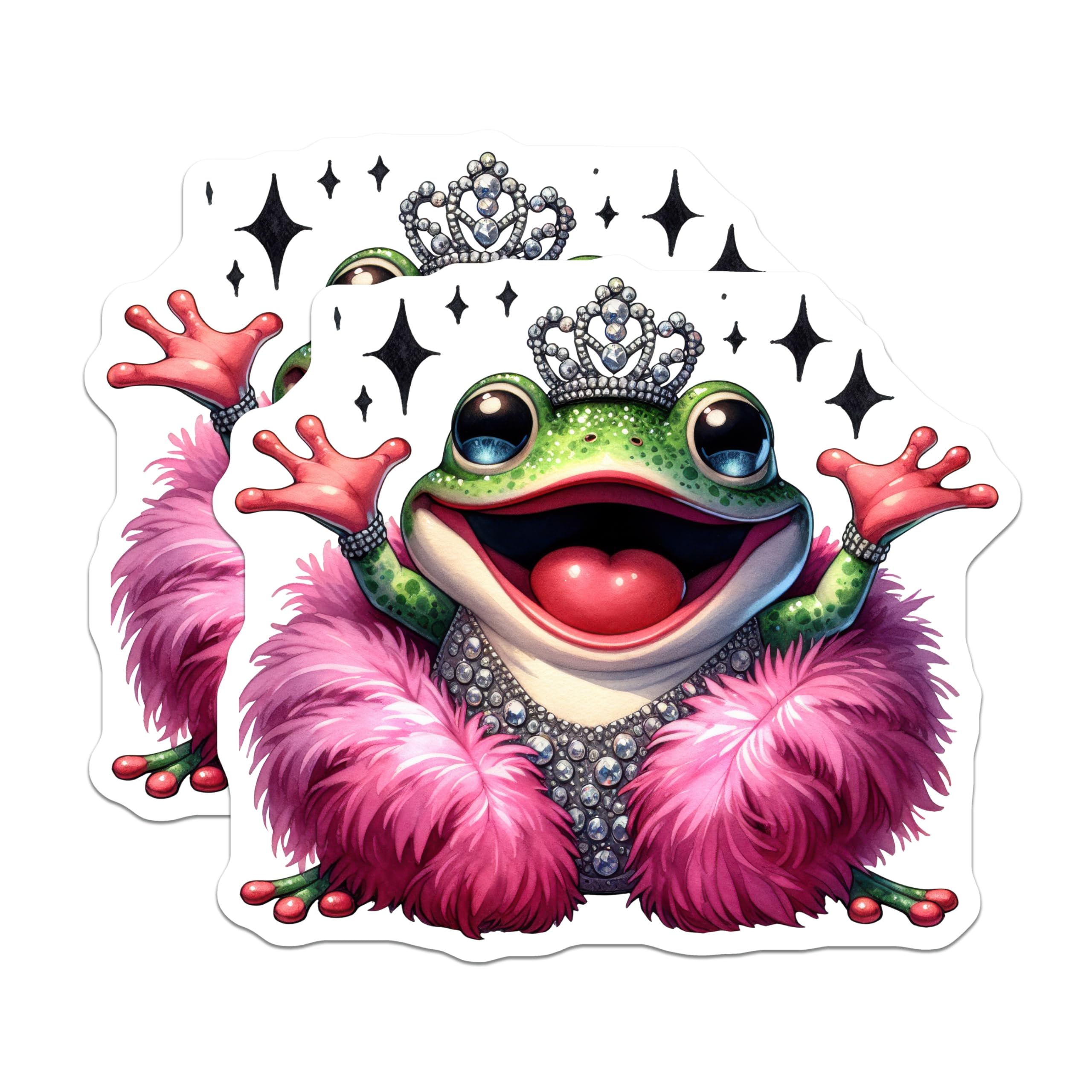 (2 Pack) Diva Frog Magnets - Glamorous Queen Amphibian Decor - Sparkly Crowned Toad - Whimsical Refrigerator Locker Art - 5 Inches On Longest Side - Thick Durable Magnet - Made in USA - MAG21857
