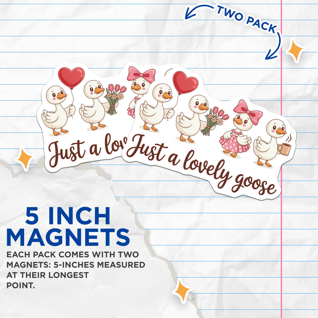 (2 Pack) Cute Goose Magnets - Kawaii Farm Animal - Lovely Goose Kitchen Decor - Whimsical Character Refrigerator Accessory - 5 Inches On Longest Side - Thick Durable Magnet - Made in USA - MAG39815