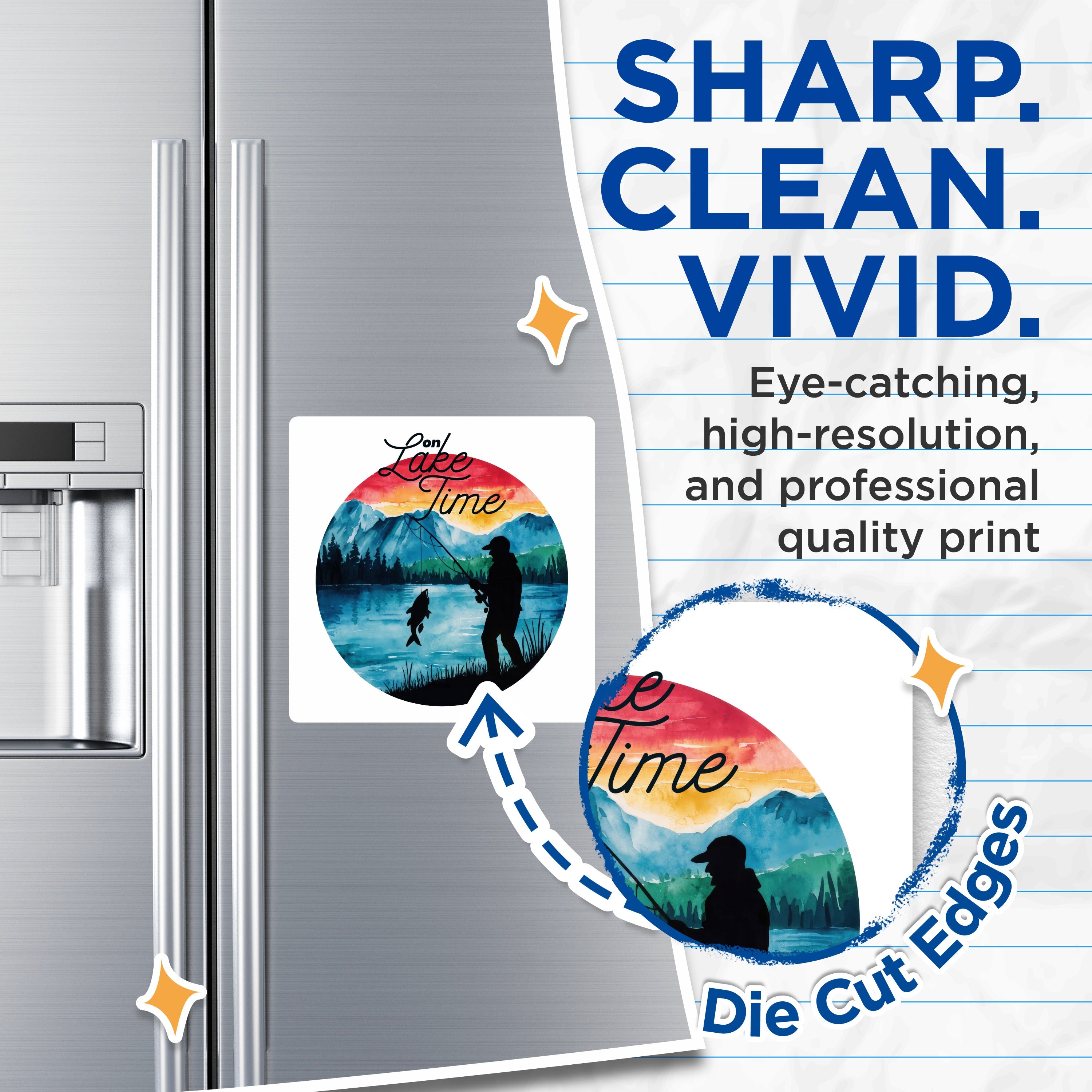 (2 Pack) Fishing Magnets - Lake Time Decor - Fisherman Refrigerator Art - Cabin Life - Outdoors Enthusiast - Water Scene - 5 Inches On Longest Side - Thick Durable Magnet - Made in USA - MAG36778