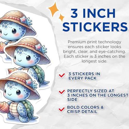 (3 Pack) Sea Turtle Decals - Laptop Decal - Cute Animal Decals - 3 Inches On Longest Side - Easy Peel & Apply - Made in USA - 3MCS0100