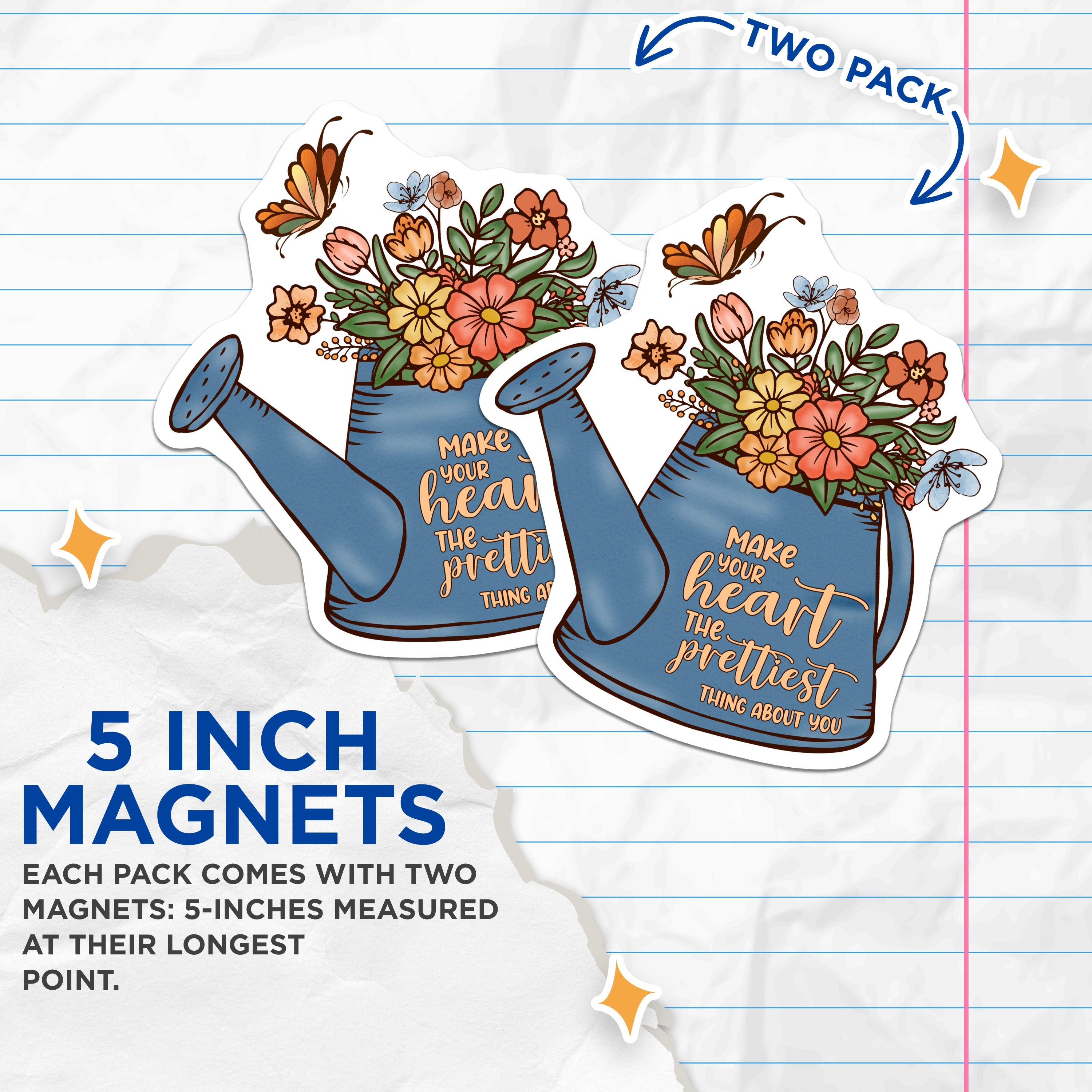 (2 Pack) Motivational Quote Magnets - Floral Watering Can Decor - Positive Self Love Reminder - 5 Inches On Longest Side - Thick Durable Magnet - Made in USA - MAG36744