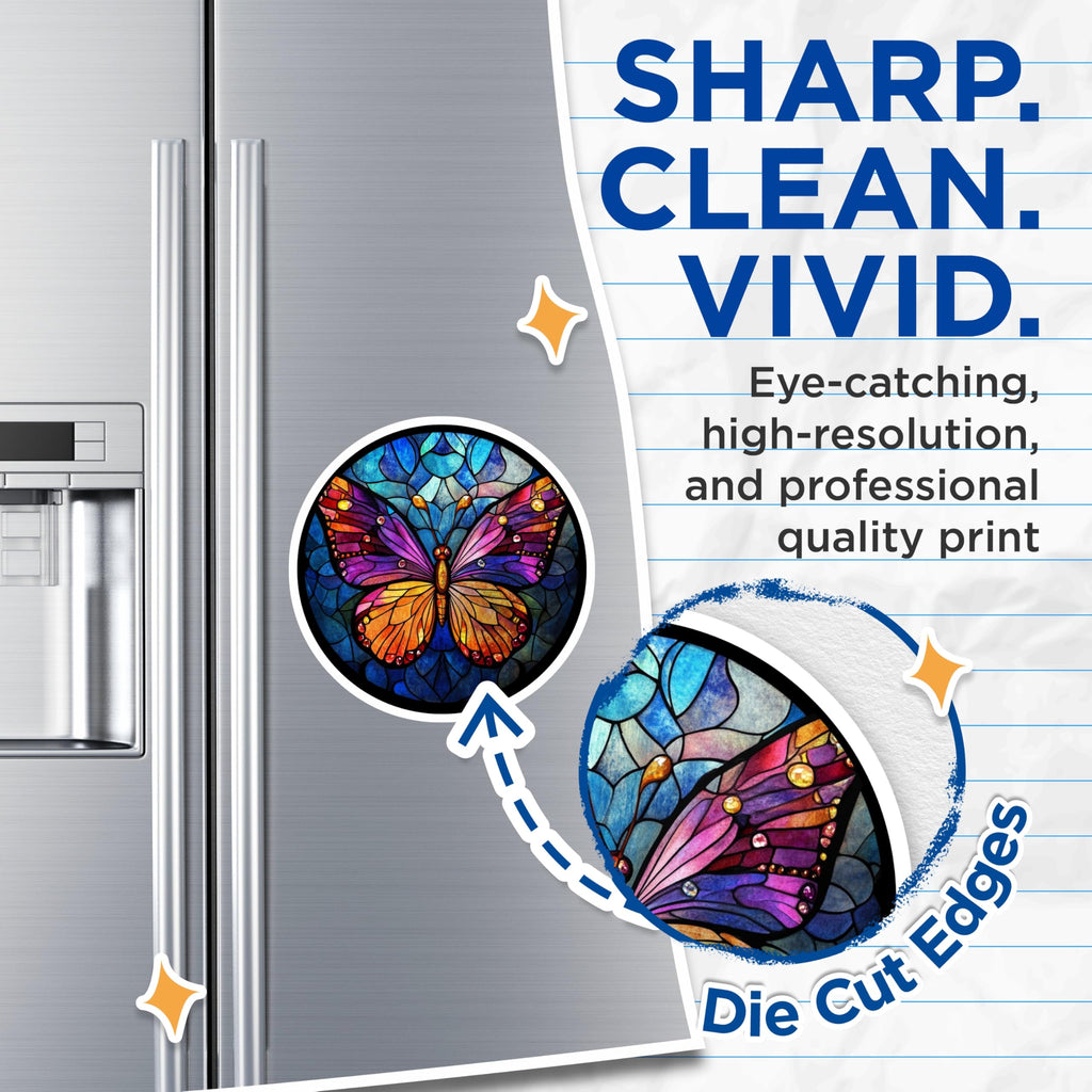 (2 Pack) Stained Glass Butterfly Magnets - Colorful Fridge Decor - Nature Inspired Art Accent - 5 Inches On Longest Side - Thick Durable Magnet - Made in USA - MAG25353