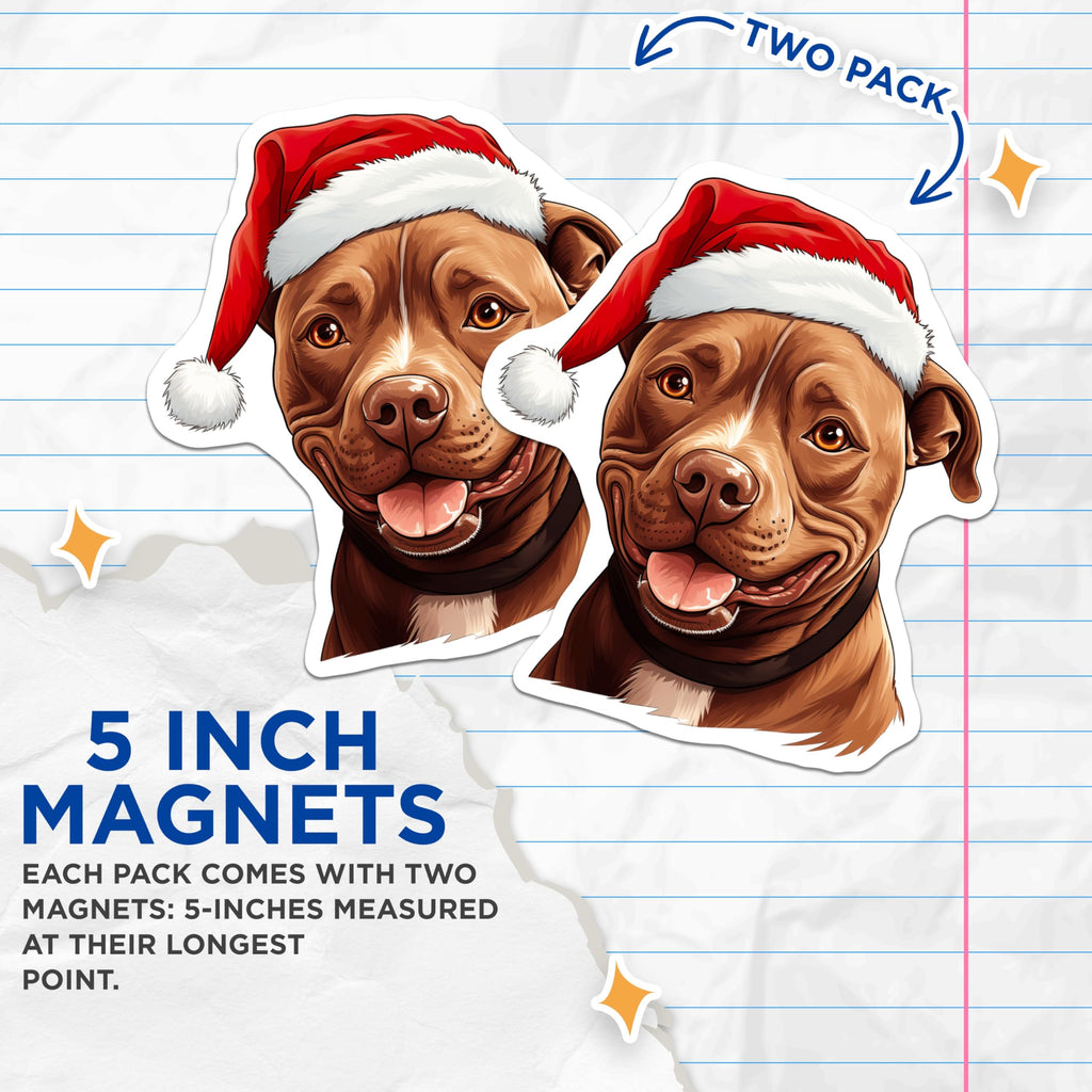 (2 Pack) Pitbull Santa Magnets - Christmas Dog Fridge Decor - Holiday Pet Lover - Pibble Dog Lover - 5 Inches On Longest Side - Thick Durable Magnet - Made in USA - MAG25223