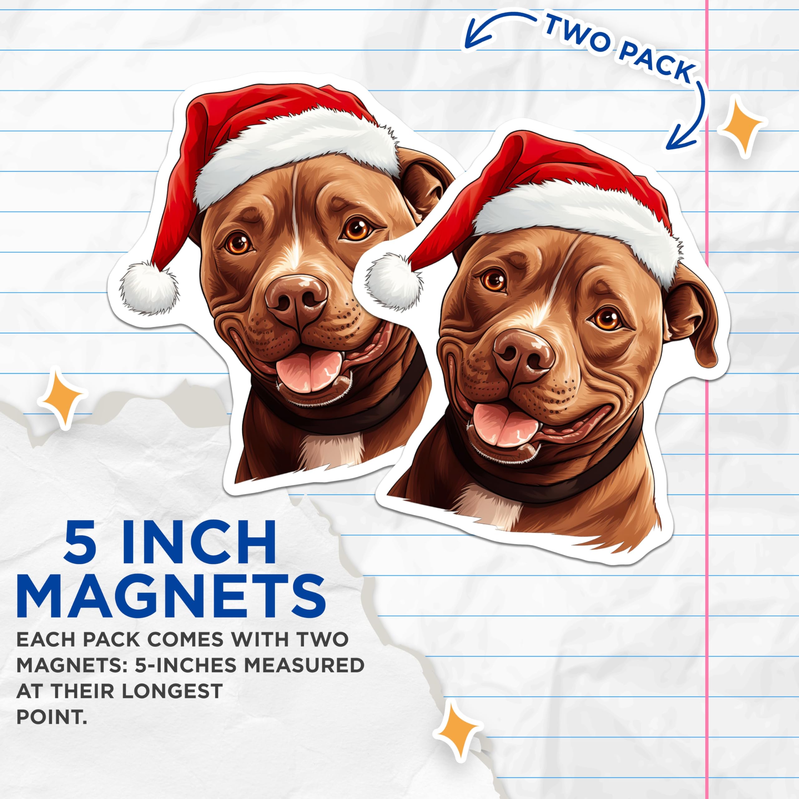 (2 Pack) Pitbull Santa Magnets - Christmas Dog Fridge Decor - Holiday Pet Lover - Pibble Dog Lover - 5 Inches On Longest Side - Thick Durable Magnet - Made in USA - MAG25223