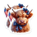 (2 Pack) Cute Highland Cow Stickers - Patriotic Cow Sticker - American Flag Cow Decal - 5" On Longest Side - Sticks to Smooth Flat Surfaces - Made in USA - BMCS6347