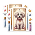 (2 Pack) Cute Fluffy Puppy Magnets - Whimsical Dog Tarot Card Design - Magical Refrigerator Decor for Pet Lovers - 5 Inches On Longest Side - Thick Durable Magnet - Made in USA - MAG21555