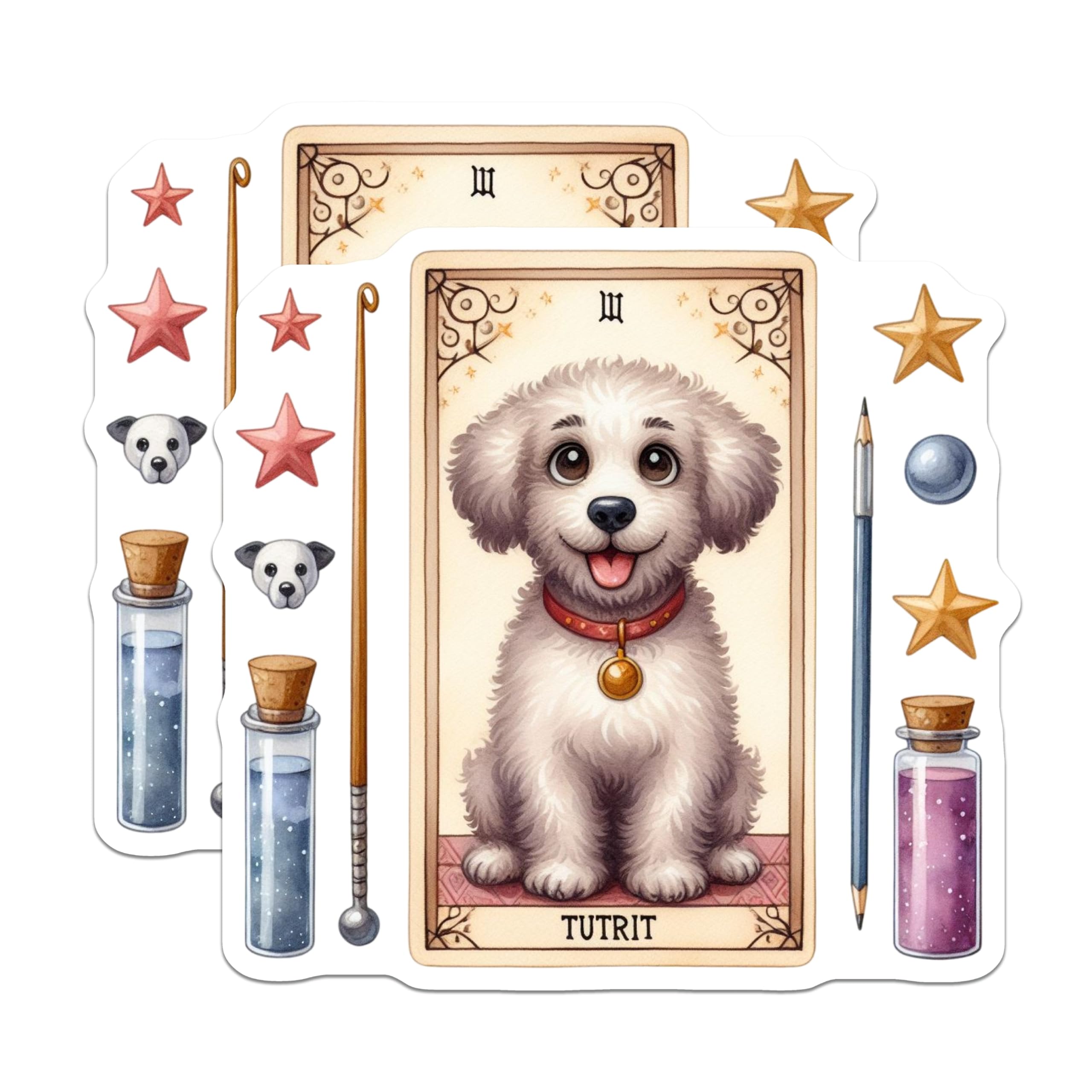 (2 Pack) Cute Fluffy Puppy Magnets - Whimsical Dog Tarot Card Design - Magical Refrigerator Decor for Pet Lovers - 5 Inches On Longest Side - Thick Durable Magnet - Made in USA - MAG21555