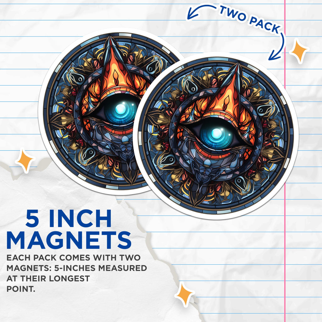 (2 Pack) Eye of Providence Magnets - Mystical All Seeing Eye Mandala - Spiritual Third Eye Stained Glass Art - 5 Inches On Longest Side - Thick Durable Magnet - Made in USA - MAG22543