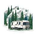 (2 Pack) Retro Camper Magnets - Mountain Pine Tree Forest RV Decor - Travel Outdoor Adventure Refrigerator Magnet Set - 5 Inches On Longest Side - Thick Durable Magnet - Made in USA - MAG36212