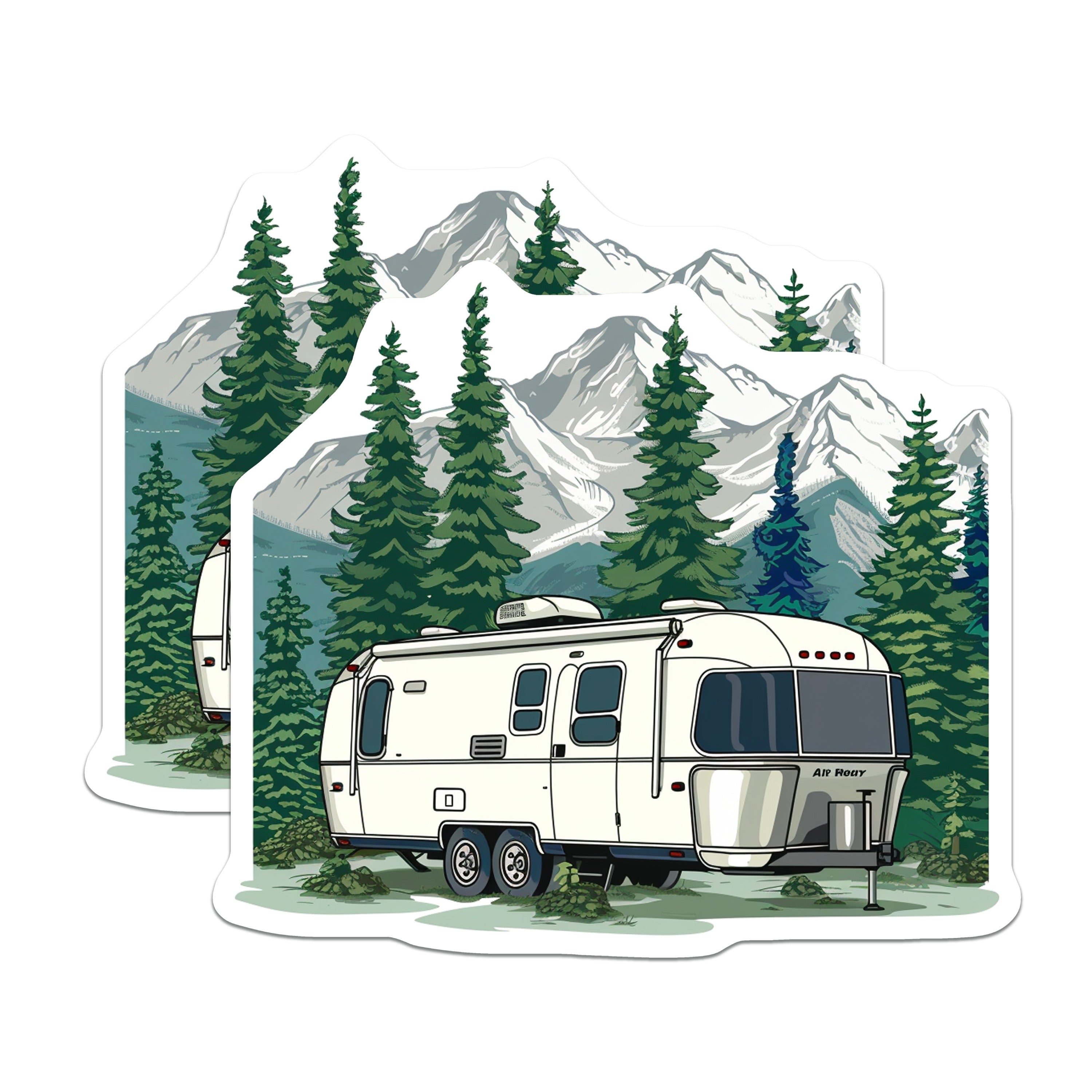 (2 Pack) Retro Camper Magnets - Mountain Pine Tree Forest RV Decor - Travel Outdoor Adventure Refrigerator Magnet Set - 5 Inches On Longest Side - Thick Durable Magnet - Made in USA - MAG36212