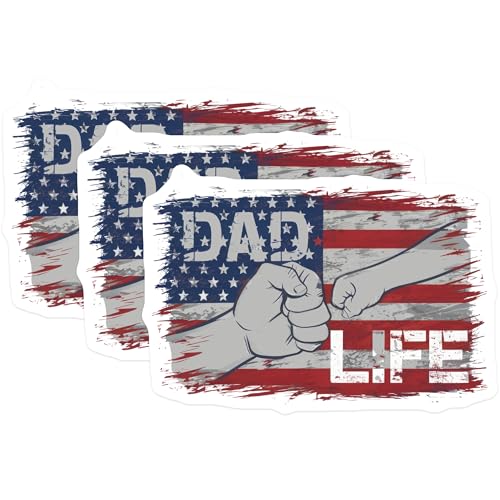(3 Pack) Dad Life Decals - American Flag - Father Fist Bump - 3 Inches On Longest Side - Easy Peel & Apply - Made in USA - 3MCS7411