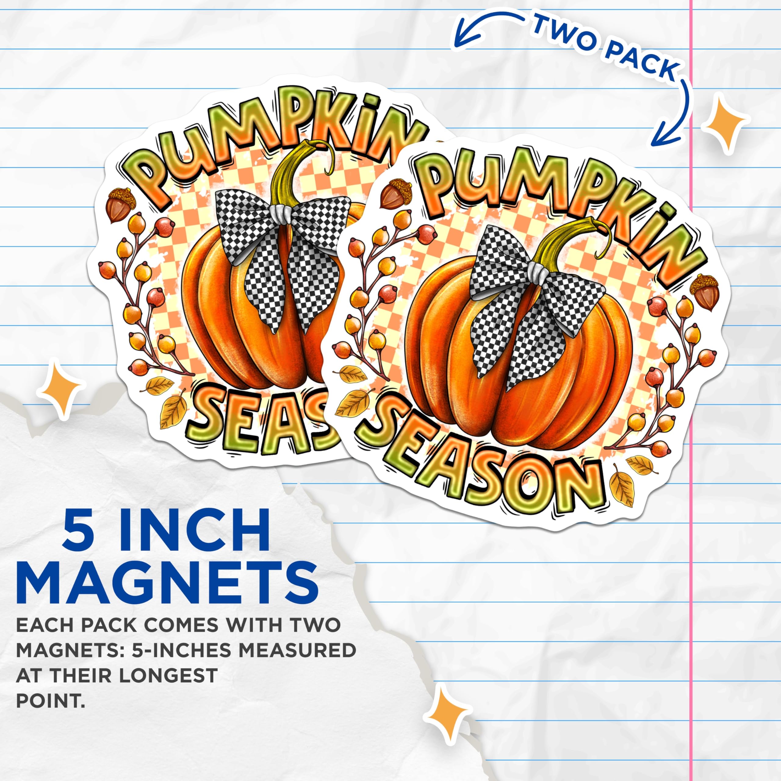 (2 Pack) Pumpkin Season Magnets - Checkerboard Pumpkin Fall Kitchen Decor - Cozy Autumn Home Fridge Accent - 5 Inches On Longest Side - Thick Durable Magnet - Made in USA - MAG26915