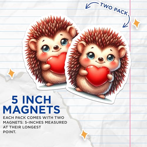 (2 Pack) Hedgehog Holding Heart Magnets - Cute Animal - Fridge Magnet - Office ation - Kids Room Ornaments - 5" On Longest Side - for Cars, Fridges, Toolboxes - Made in USA - MAG3671