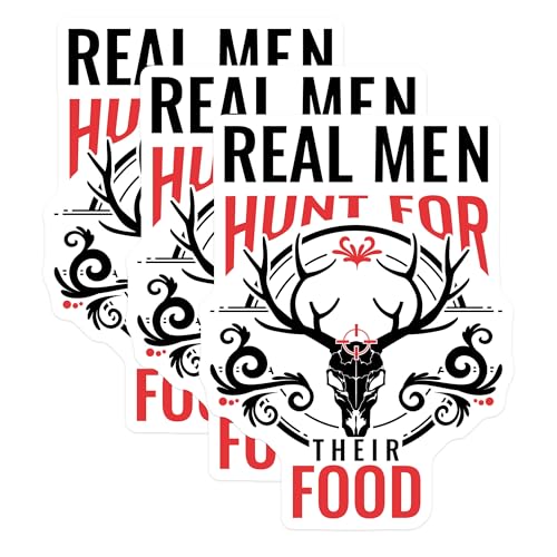 (3 Pack) Real Men Hunt Decals - Hunting Food Decals - Laptop Deer Skull Decal - 3 Inches On Longest Side - Easy Peel & Apply - Made in USA - 3MCS7539