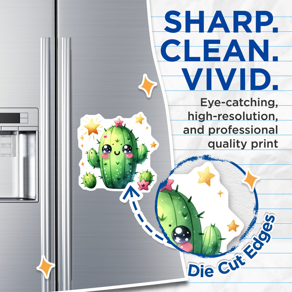 (2 Pack) Cute Cactus Magnets - Kawaii Succulent Decor - Happy Plant Aesthetic Fridge Art - 5 Inches On Longest Side - Thick Durable Magnet - Made in USA - MAG39527