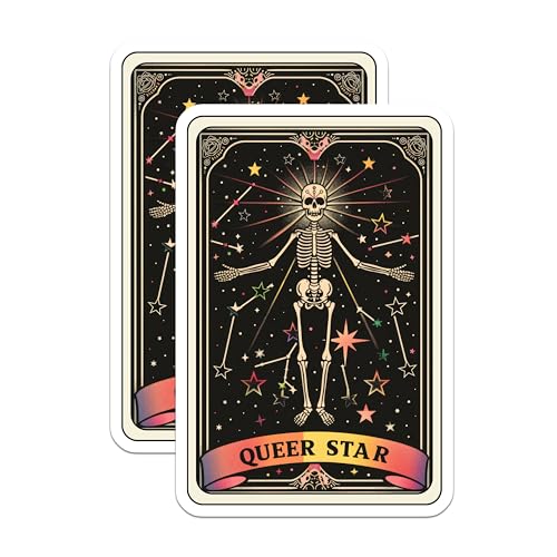 (2 Pack) Queer Star Stickers - Skeleton Stickers - Star Tarot Stickers - 5" On Longest Side - Sticks to Smooth Flat Surfaces - Made in USA - BMCS4260