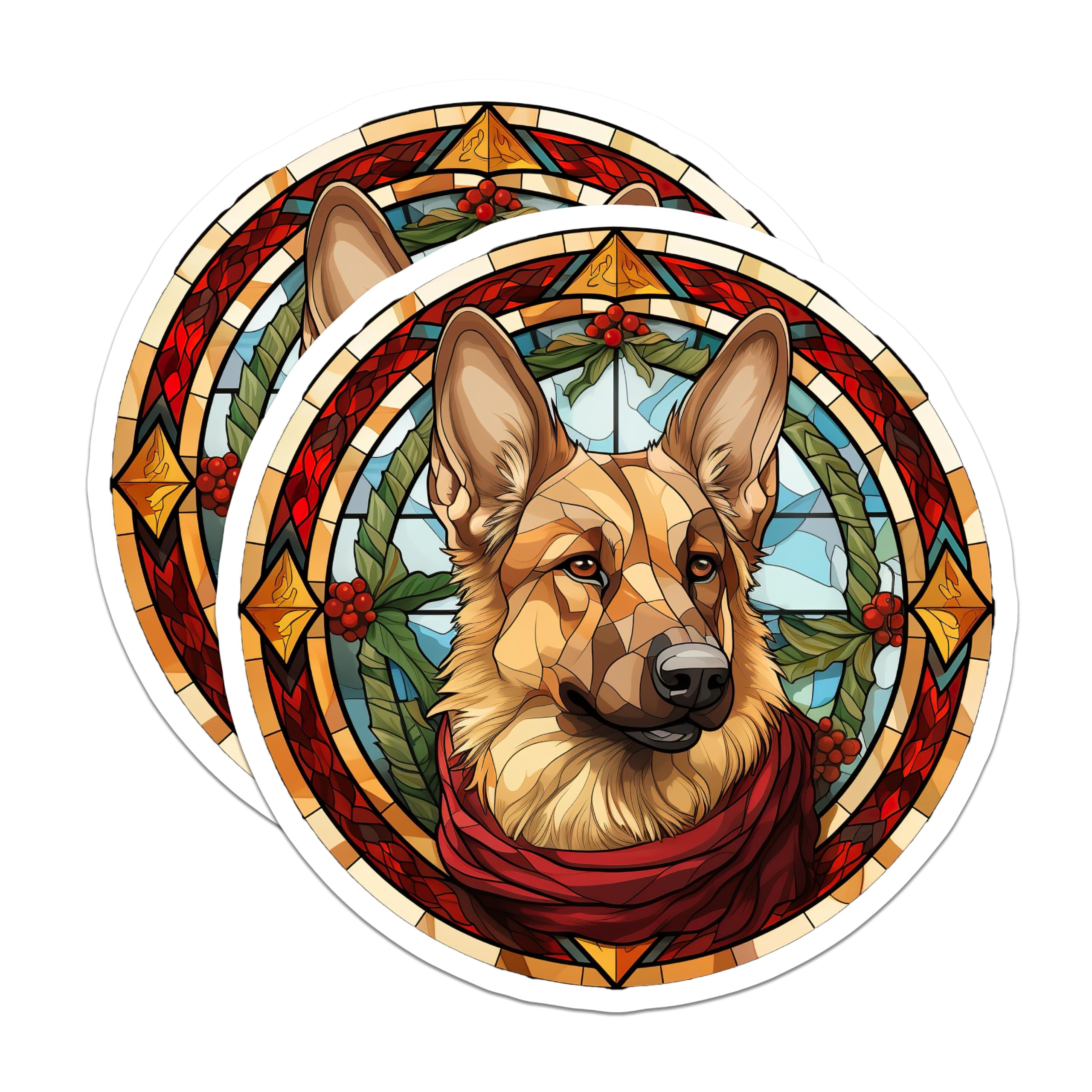 (2 Pack) German Shepherd Magnets - Stained Glass Dog Art - Holiday Pet Decor for Dog Lovers - 5 Inches On Longest Side - Thick Durable Magnet - Made in USA - MAG26784
