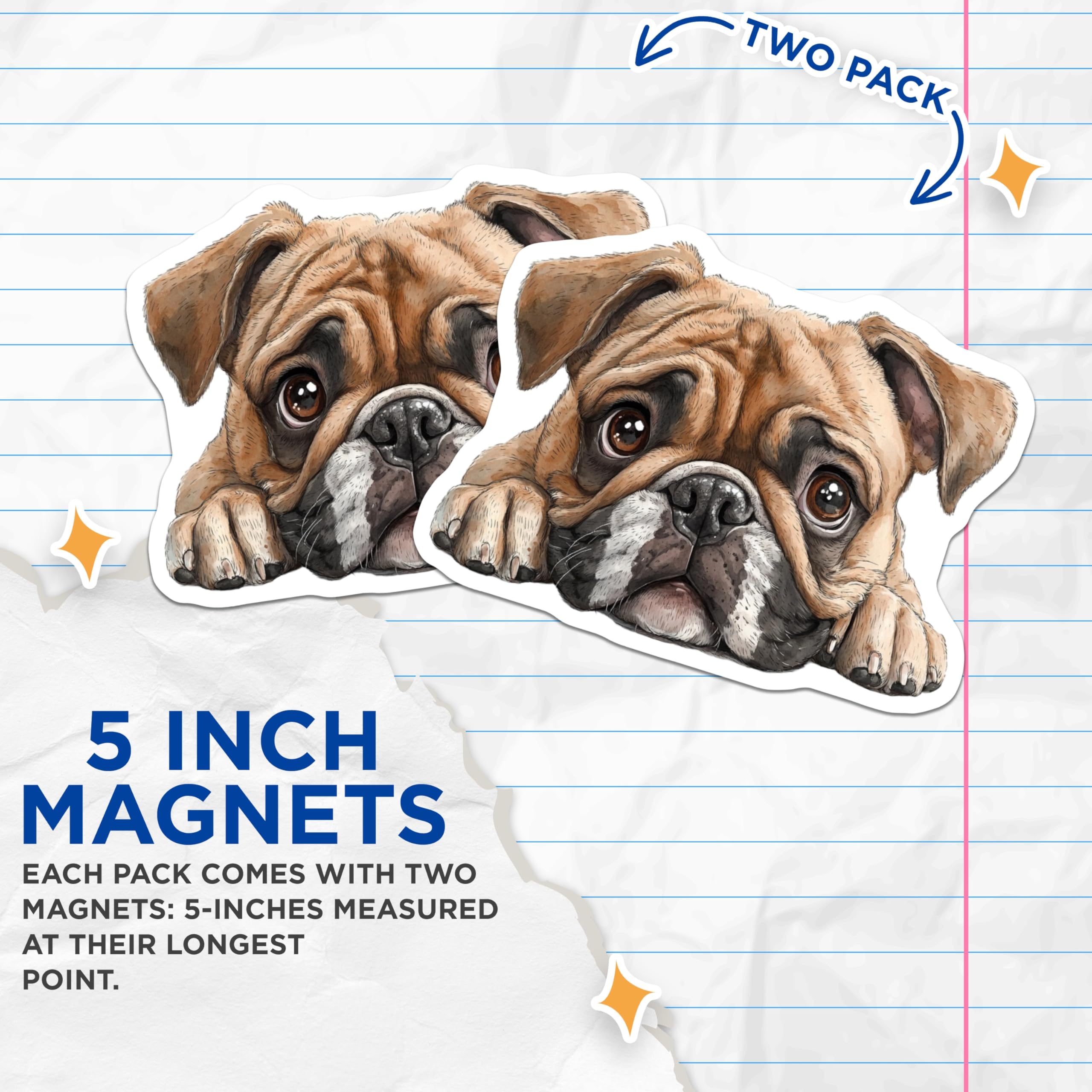 (2 Pack) Bulldog Face Magnets - Cute Dog Pet Magnet - Refrigerator Decor - 5" On Longest Side - Premium Magnet - for Cars, Refrigerators, Toolboxes, Lockers - Made in USA - MAG15151
