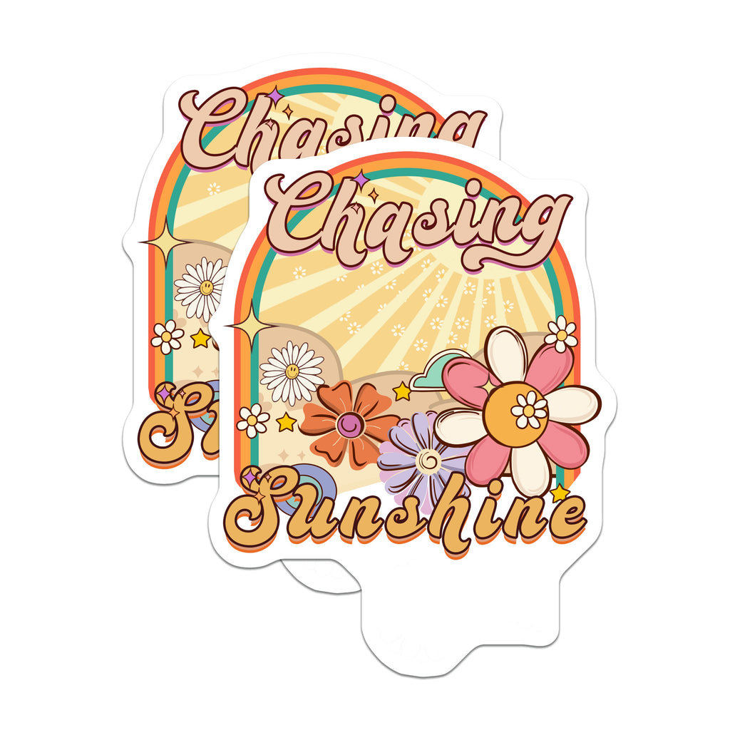 (2 Pack) Chasing Sunshine Magnets - Retro Daisy Flower Power - Positive Vibe 70s Aesthetic - 5 Inches On Longest Side - Thick Durable Magnet - Made in USA - MAG36910