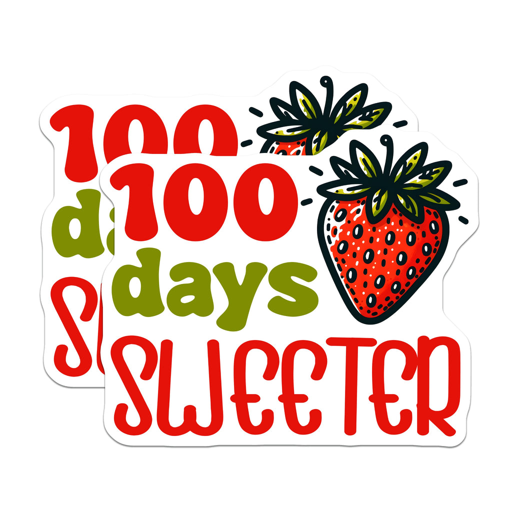 (2 Pack) 100 Days Sweeter Magnets - School Celebration - Teacher Student Reward - Milestone Decor - Cute Strawberry Fridge Locker - 5" - Durable Magnet - Made in USA - MAG38598