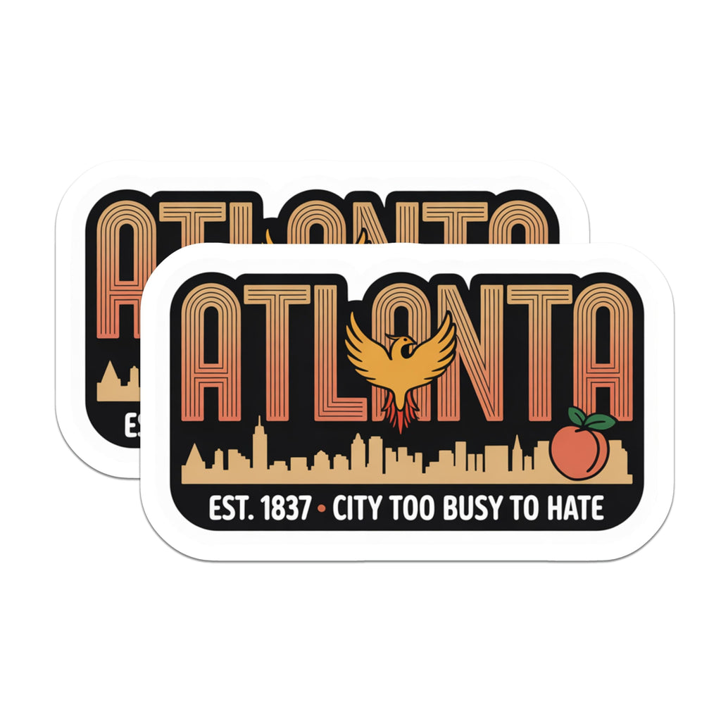 (2 Pack) Atlanta Magnets - Phoenix Skyline Peach - City Too Busy to Hate - Retro Georgia Decor - 5 Inches On Longest Side - Thick Durable Magnet - Made in USA - MAG19354
