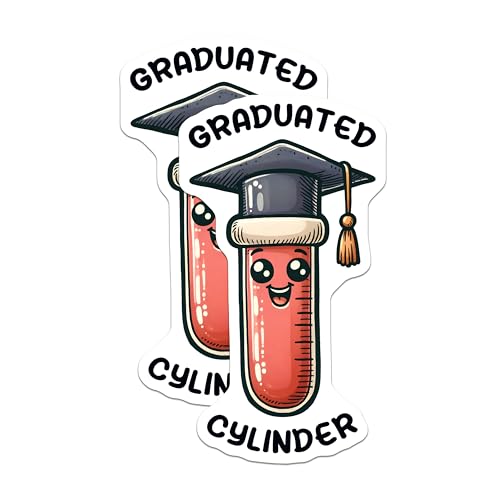 (2 Pack) Graduated Cylinder Stickers - Cute Lab Equipment - Science Lab Humor - 5" On Longest Side - Sticks to Smooth Flat Surfaces - Made in USA - BMCS8032