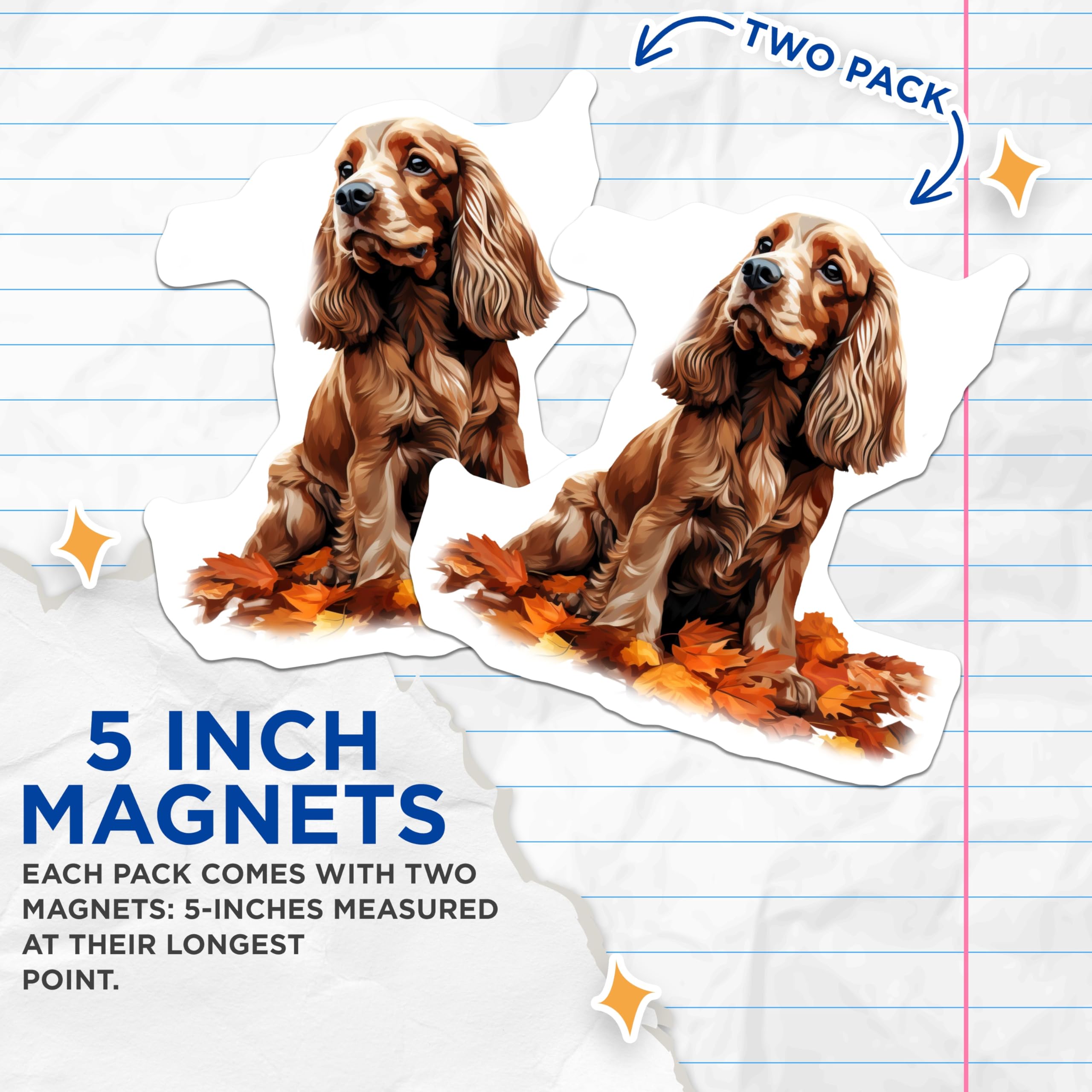 (2 Pack) Cocker Spaniel Magnets - Autumn Leaves Decor - Dog Lover Refrigerator Art - 5 Inches On Longest Side - Thick Durable Magnet - Made in USA - MAG24932