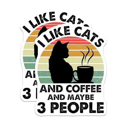 (2 Pack) I Like Cats and Coffee Stickers - Humorous Cat Lover Stickers - Funny Coffee Enthusiast Decal - 5" On Longest Side - Sticks to Smooth Flat Surfaces - Made in USA - BMCS4096