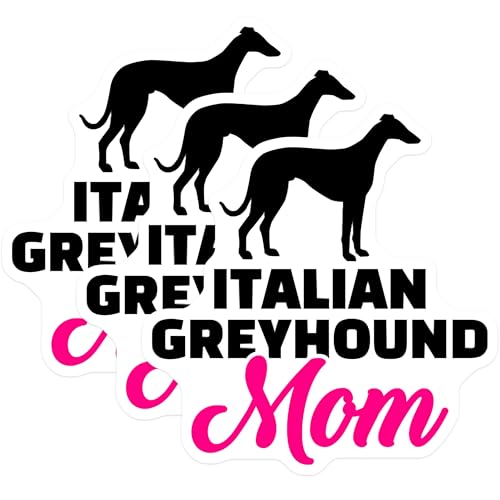 (3 Pack) Italian Greyhound Mom Decals - Dog Breed Lover Stickers - Laptop Stickers - 3 Inches On Longest Side - Easy Peel & Apply - Made in USA - 3MCS4930