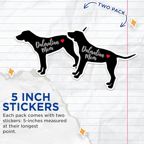 (2 Packs) Dalmatian Mom Stickers - Dalmatian Dog Breed Dog Mom Decals - 5 Inches On Longest Side - Premium Vinyl Decal - Sticks to Any Smooth Flat Surface - Made in USA - BMCS2462