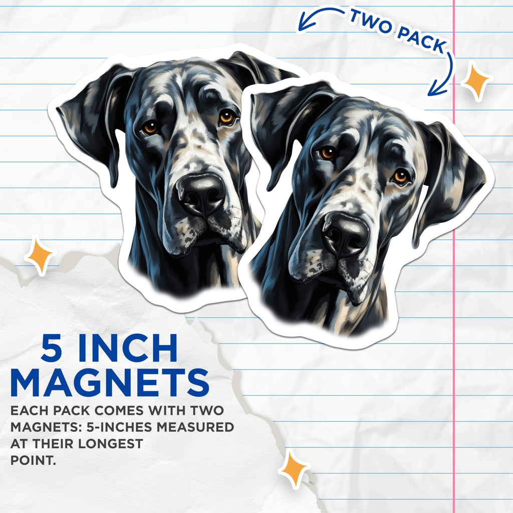 (2 Pack) Great Dane Dog Magnets - Large Dog Breed Art - Pet Owner Refrigerator Decor - 5 Inches On Longest Side - Thick Durable Magnet - Made in USA - MAG26244