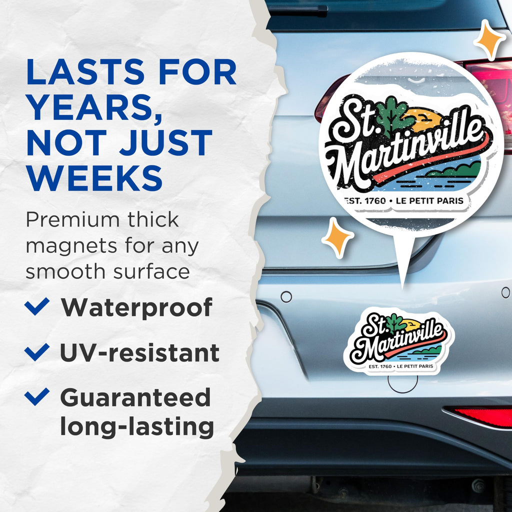 (2 Pack) St Martinville Louisiana Magnets - City Souvenir - Le Petit Paris Decor - 5" On Longest Side - Premium Magnet - for Cars, Refrigerators, Toolboxes, Lockers - Made in USA - MAG18609