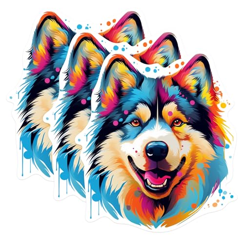 (3 Pack) Colorful Husky Decals - Dog Breed Sticker - Laptop Decal - 3 Inches On Longest Side - Easy Peel & Apply - Made in USA - 3MCS0623