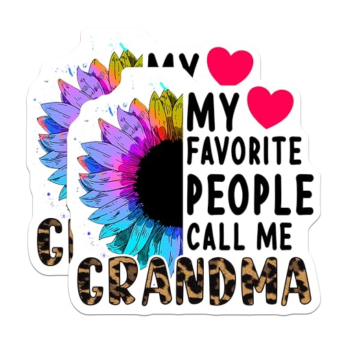 (2 Pack) My Favorite People Call Me Grandma Stickers - Heart Sunflower Grandma - Colorful Grandma Stickers - 5" On Longest Side - Sticks to Smooth Flat Surfaces - Made in USA - BMCS5748
