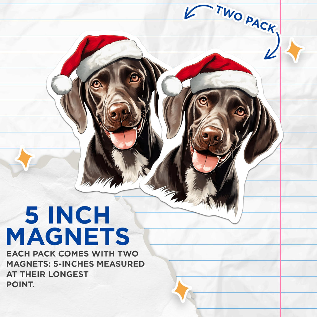 (2 Pack) Christmas Dog Magnets - Santa Hat Labrador Decor - Holiday Pet Refrigerator Accessory - 5 Inches On Longest Side - Thick Durable Magnet - Made in USA - MAG25040