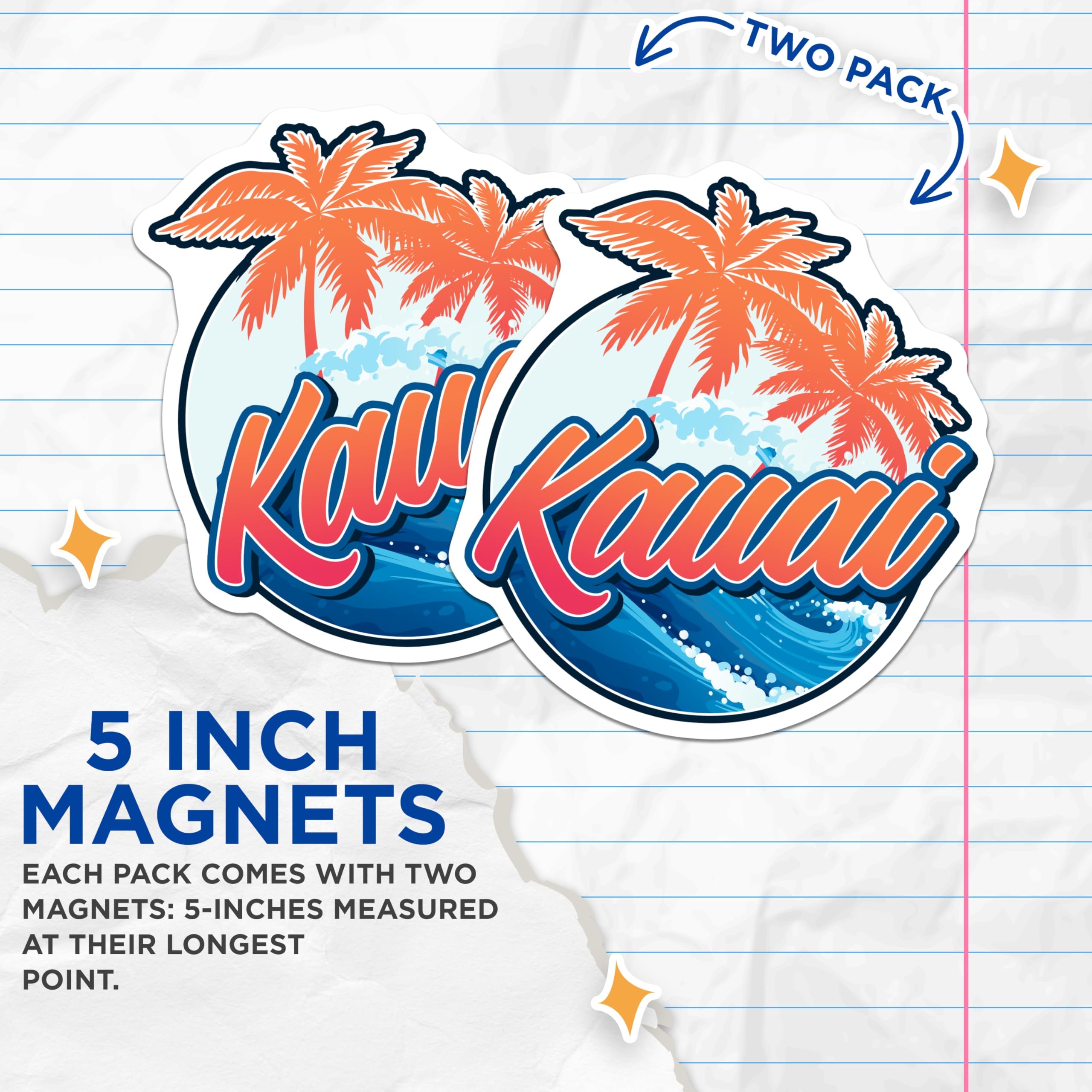 (2 Pack) Kauai Magnets - Hawaii Vacation - Tropical Palm Tree Refrigerator Magnets - 5" On Longest Side - Premium Magnet - for Cars, Refrigerators, Toolboxes, Lockers - Made in USA - MAG18924