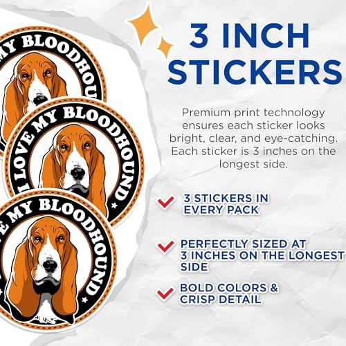 (3 Pack) Bloodhound Decals - Dog Breed Stickers - Pet Lover Decals - 3 Inches On Longest Side - Easy Peel & Apply - Made in USA - 3MCS1753