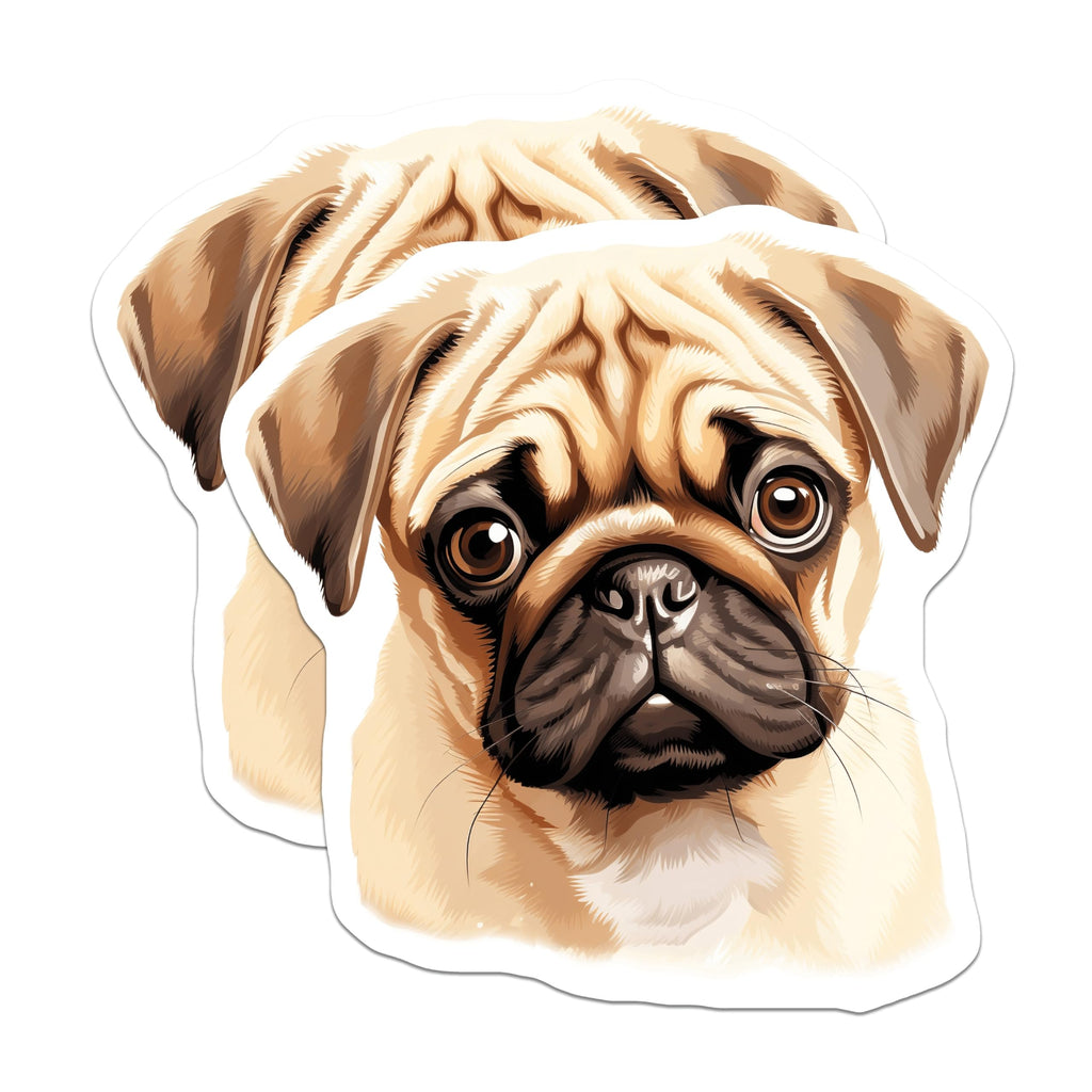 (2 Pack) Adorable Pug Dog Magnets - Fawn Pug Puppy Art - Dog Lover Home Decor for Pug Owners - 5 Inches On Longest Side - Thick Durable Magnet - Made in USA - MAG28220