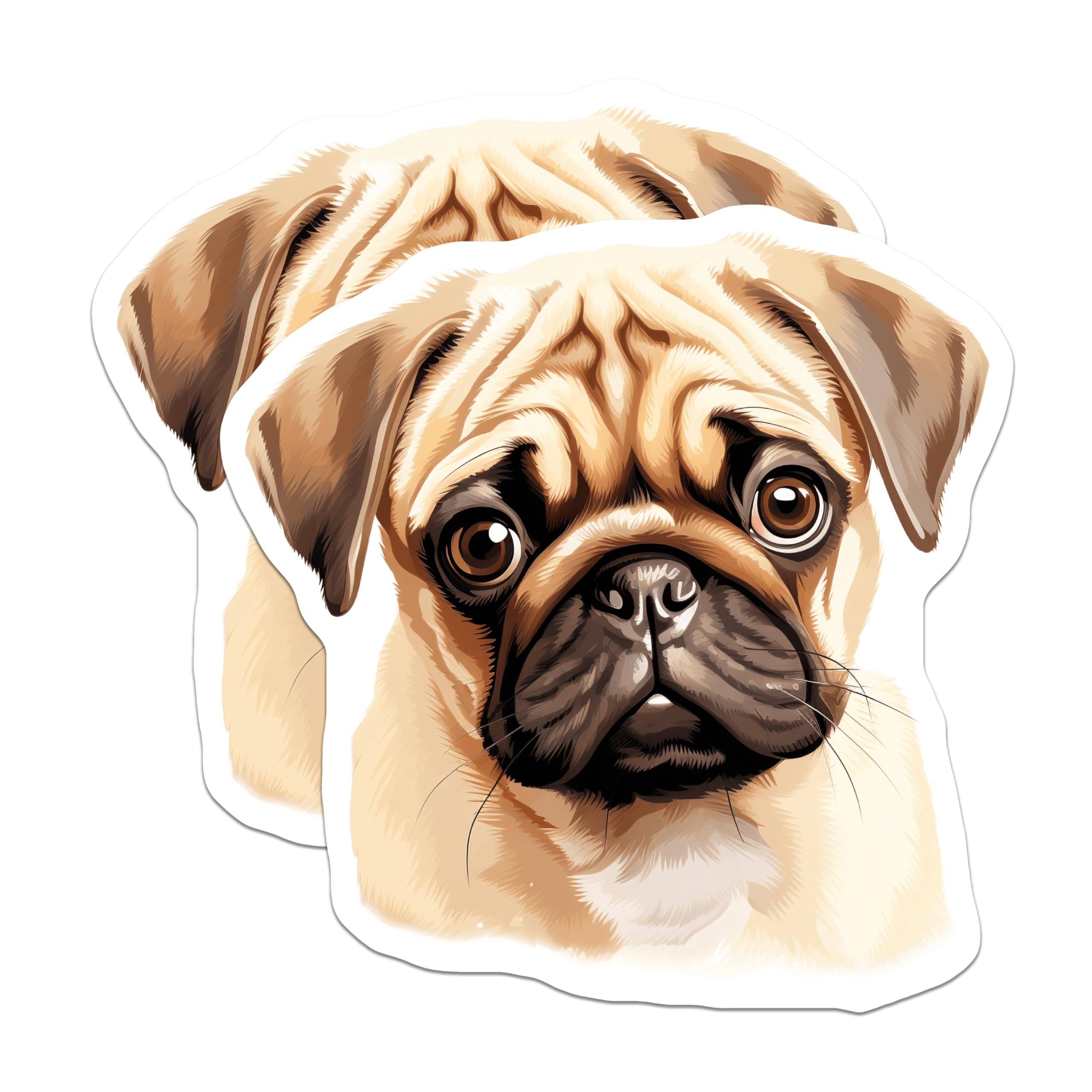 (2 Pack) Adorable Pug Dog Magnets - Fawn Pug Puppy Art - Dog Lover Home Decor for Pug Owners - 5 Inches On Longest Side - Thick Durable Magnet - Made in USA - MAG28220