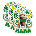 (3 Pack) Saint Patricks Mama Decals - Lucky Four Leaf Clover - Coffee Decals - 3 Inches On Longest Side - Easy Peel & Apply - Made in USA - 3MCS7166
