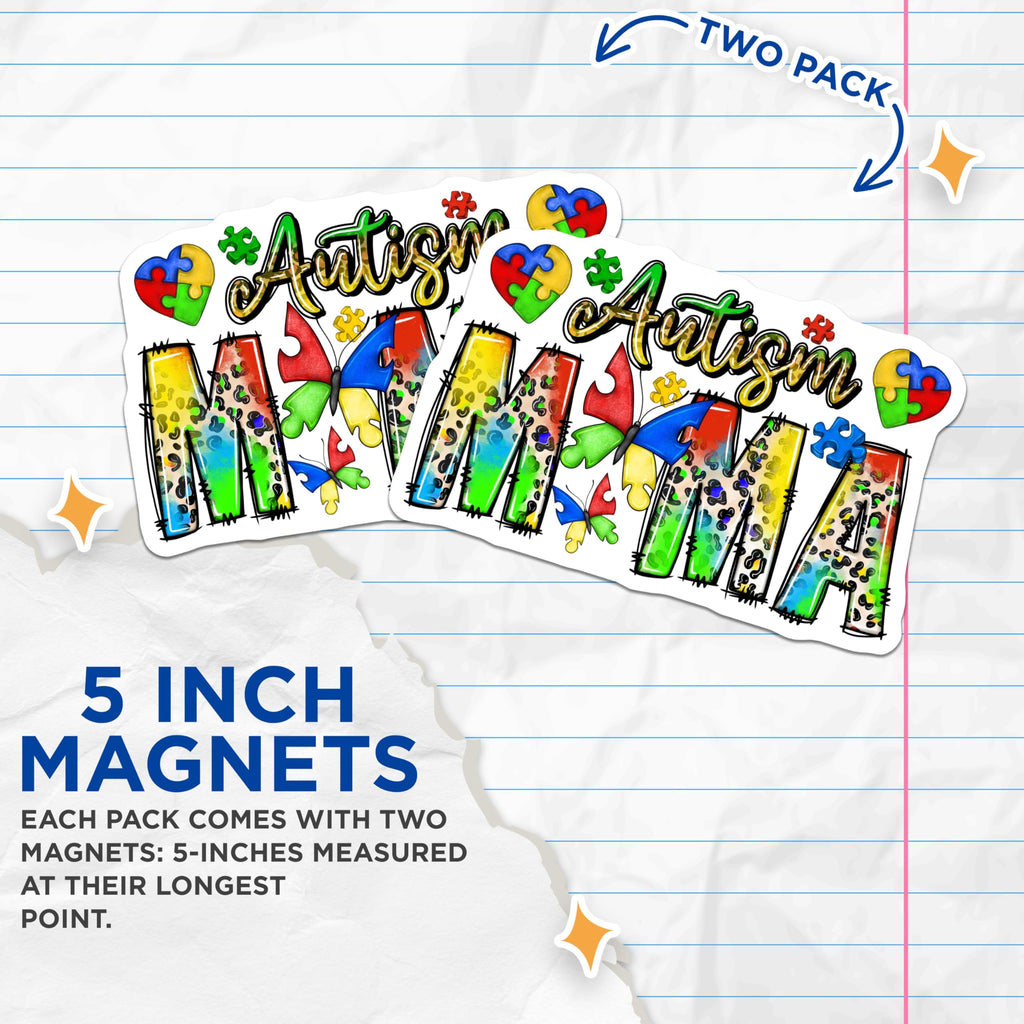 (2 Pack) Autism Mama Magnets - Autism Awareness Puzzle Piece - Special Needs Parent Support - Neurodiversity Advocacy - 5 Inches On Longest Side - Thick Durable Magnet - Made in USA - MAG28493