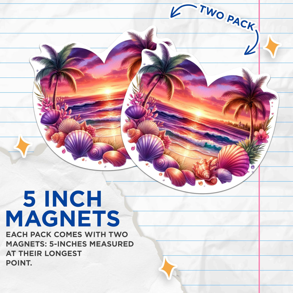 (2 Pack) Coastal Beach Sunset Magnets Coastal Sunset - Ocean Lover Beach Bum - 5 Inches On Longest Side - Premium Magnet - for Cars, Refrigerators, Toolboxes - Made in USA - MAG2230