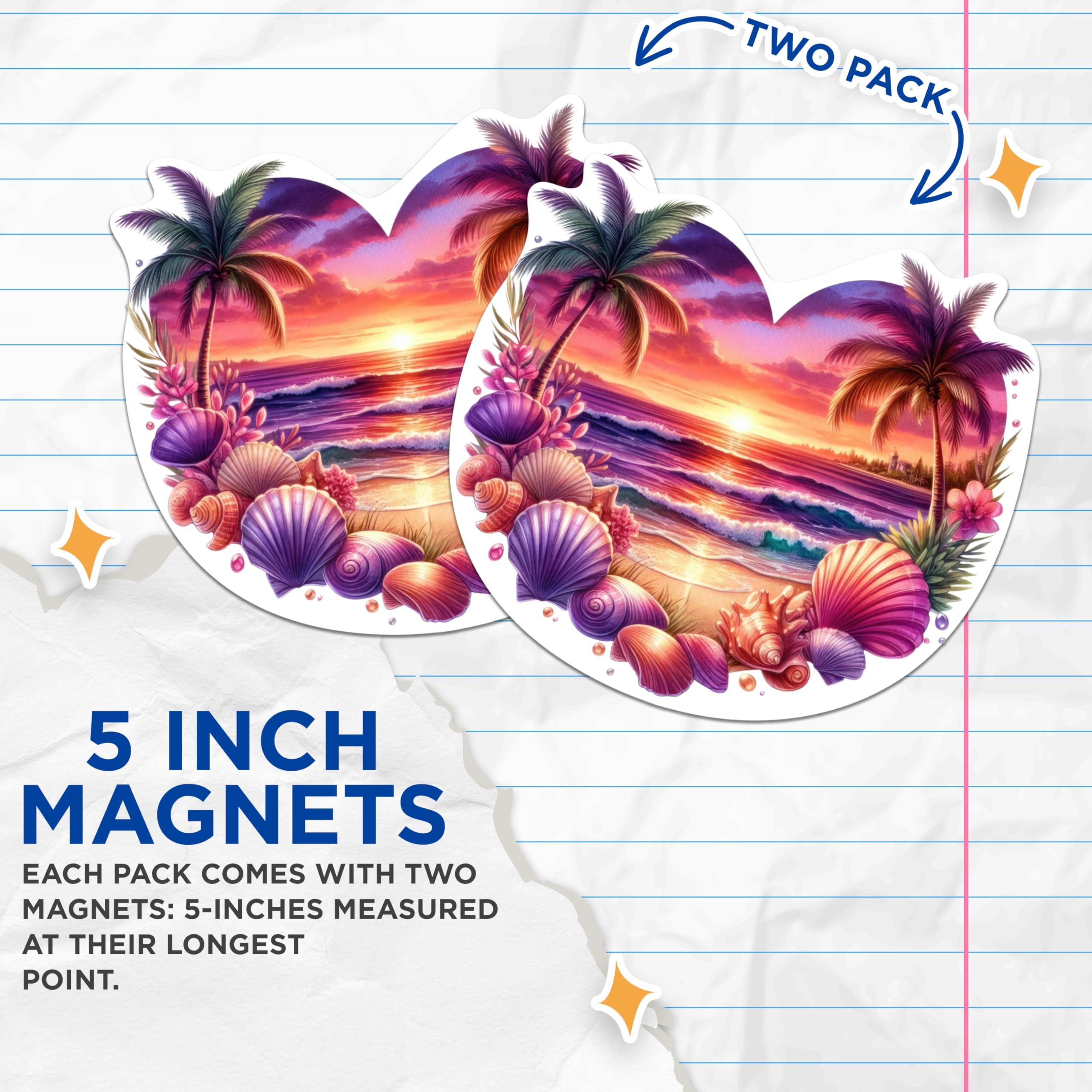 (2 Pack) Coastal Beach Sunset Magnets Coastal Sunset - Ocean Lover Beach Bum - 5 Inches On Longest Side - Premium Magnet - for Cars, Refrigerators, Toolboxes - Made in USA - MAG2230