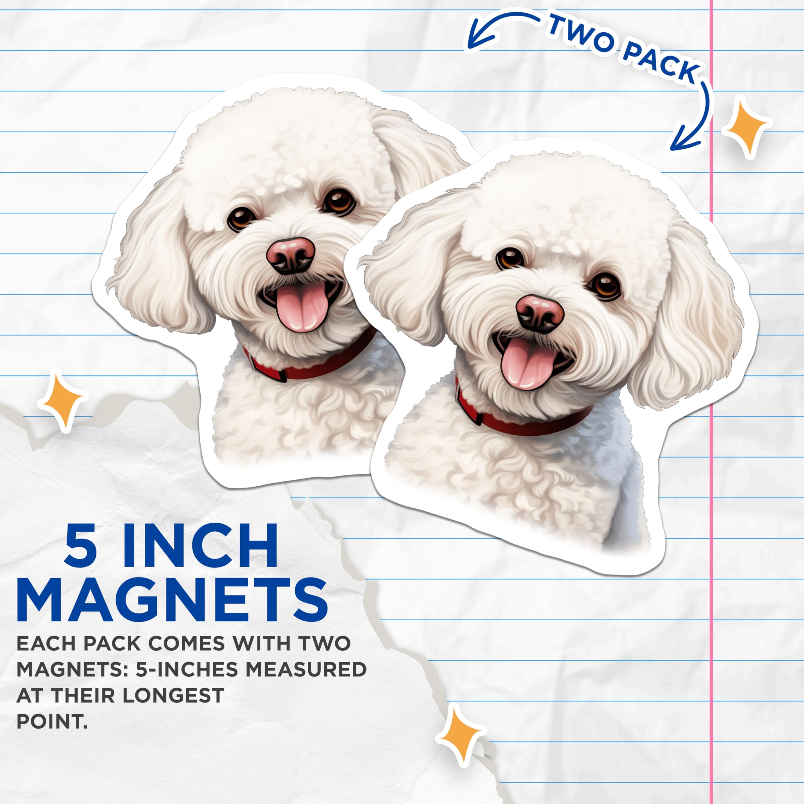 (2 Pack) Bichon Frise Magnets - Cute White Dog Refrigerator Decor - Happy Pet Parent Accessory - 5 Inches On Longest Side - Thick Durable Magnet - Made in USA - MAG29020