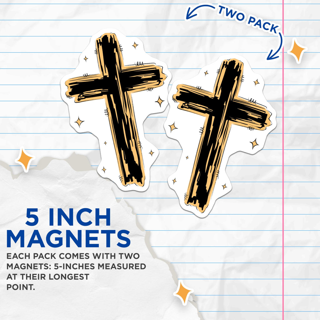 (2 Pack) Christian Cross Magnets - Religious Faith Symbol Decor - Inspirational Spiritual Art - Everyday Devotion Display - 5 Inches On Longest Side - Thick Durable Magnet - Made in USA - MAG24624