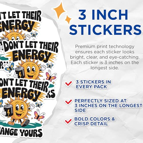 (3 Pack) Energy Decals - Positive Vibes - Laptop Decals - 3 Inches On Longest Side - Easy Peel & Apply - Made in USA - 3MCS1702