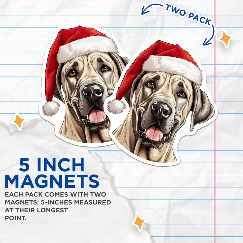 (2 Pack) Great Dane Santa Magnets - Christmas Dog Decor - Pet Lover Holiday Accents - 5 Inches On Longest Side - Thick Durable Magnet - Made in USA - MAG30014