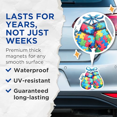 (2 Pack) Autism Awareness Puzzle Magnets - Boxing Gloves - Motivational Fight Magnets - Colorful Puzzle Piece - 5" On Longest Side - for Cars, Refrigerators, Toolboxes, Lockers - Made in USA BMCS3205